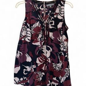 Classiques Entier Floral V-Neck Sleeveless Top in Burgundy, Black and Cream
